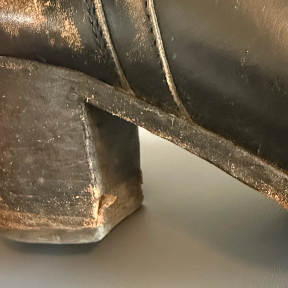 Frye Distressed Black Leather Mid Calf Boots with Buckle Detail - Picture 13 of 16